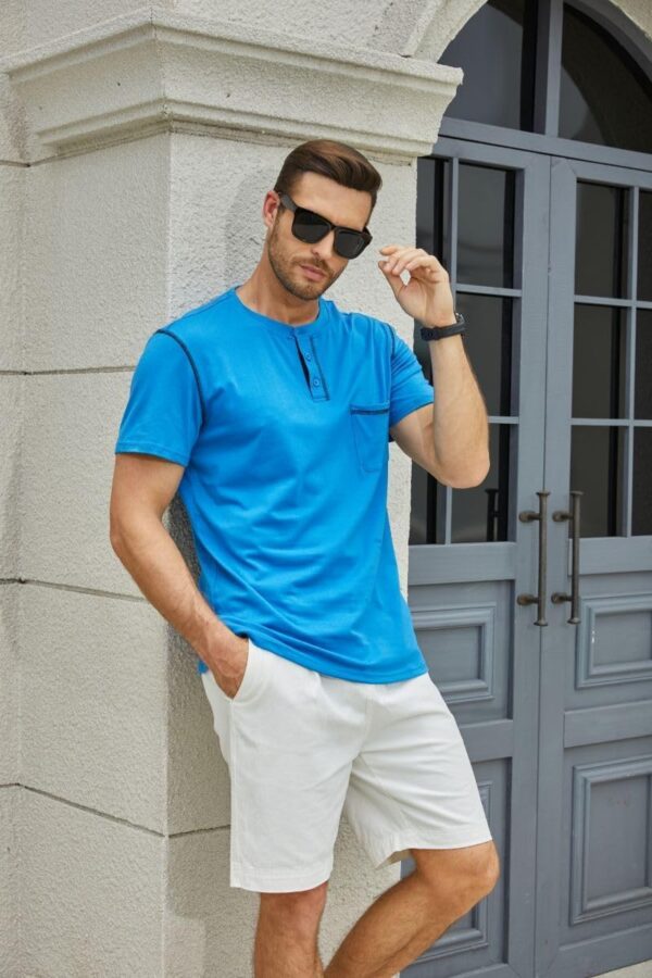 Men's Fashion Henley Shirt Classic Short/Long Sleeve Lightweight Button Cotton T-Shirt Casual Top