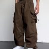 ZAFUL Flat Pocket Parachute Pants for Men Causal Baggy Cargo Pants Unisex Street Y2K Pants Drawstring Trousers