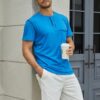 Men's Fashion Henley Shirt Classic Short/Long Sleeve Lightweight Button Cotton T-Shirt Casual Top