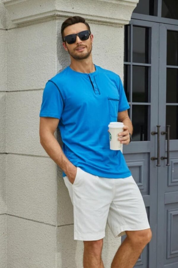 Men's Fashion Henley Shirt Classic Short/Long Sleeve Lightweight Button Cotton T-Shirt Casual Top