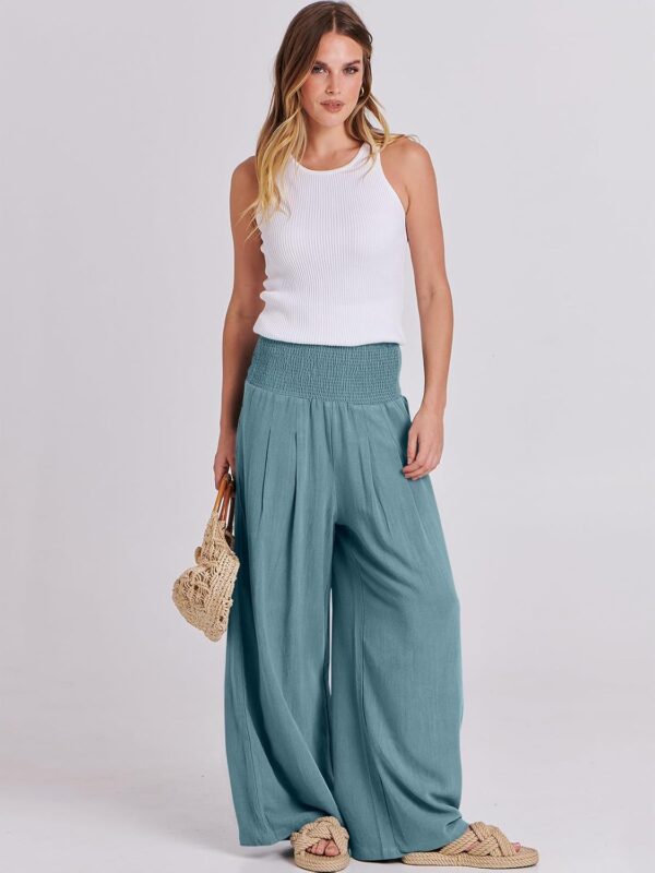 ANRABESS Women Linen Palazzo Pants Summer Boho Wide Leg High Waist Casual Lounge Pant 2025 Beach Travel Vacation Outfits