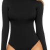 MANGOPOP Women's Mock Turtle Neck Long Sleeve Tops Bodysuit Jumpsuit