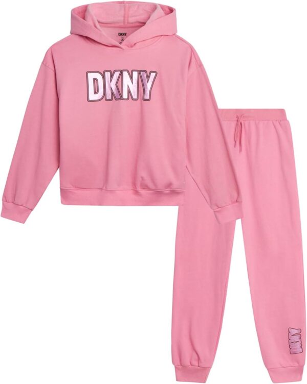 DKNY Girls' Jogger Set - 2 Piece Soft Fleece Athletic Pullover Hooded Sweatshirt and Jogger Sweatpants for Girls (Sizes:7-12)