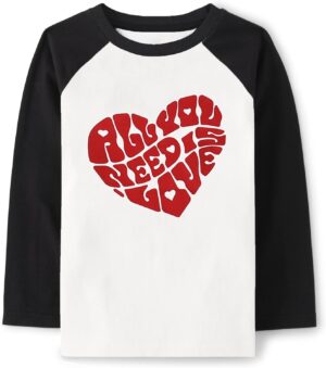 Toddler Boys Girls Valentine Shirts Raglan Long Sleeve Tees Kids Love Heart Truck Graphic Tops 2-7 Years