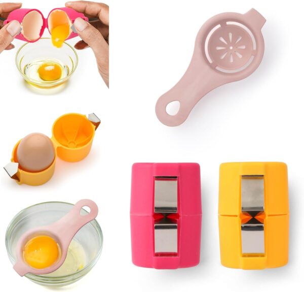 Egg Shell Opener, 3PCS Egg Separators Set, Egg Separator for Raw Eggs, Egg Shell Opener for Hard Boiled Eggs, Egg Yolk Separator for Separating the Egg Liquid, An Innovative Kitchen Cooking Gadget