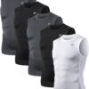 TELALEO 5 Pack Men's Athletic Compression Shirts Sleeveless Workout Tank Top Sports Base Layer Running Basketball