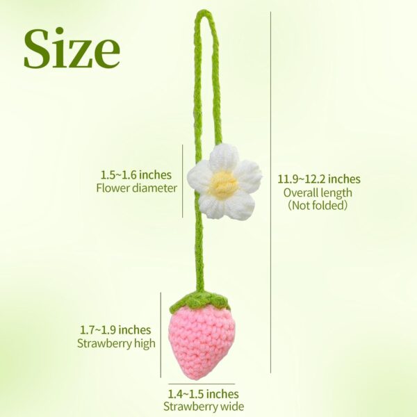 Crochet Strawberry Car Accessories，Cute Rearview Mirror Hanging，Car Accessories Gift，Car Decoration Interior for Teen Girls，Car Accessories for Women Aesthetic