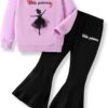 3-9 T Kids Toddler Girl Clothes Letter Print Sweatshirt Flared Pants 2Pc Outfits Set