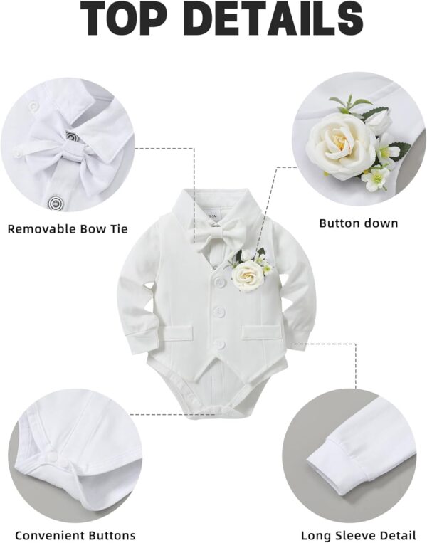 Coco&RARA Baby Boy Clothes Suits Infant Tuxedo Gentleman Outfits, Formal Dress Shirt+Vest+Corsage+tie+Pants Baby Suit Sets