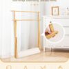 Kids Clothing Rack with 2 Hanging Rods and 4 Hooks, Kid Dress Up Holder with Bottom Storage Shelf, Child Garment Stand, Small and Foldable, Bamboo (Natural)