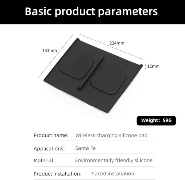 LUCKEASY Wireless Charger Mat for 2024 2025 Hyundai Santa Fe Car Center Console Auto Interior Anti-Slip Protector Pad Silicone Hyundai Auto Interior Accessories Black