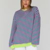 Trendy Queen Oversized Sweatshirt for Women 2024 Fall Crewneck Striped Long Sleeve Shirts Hoodies Preppy Top Y2K Outfits