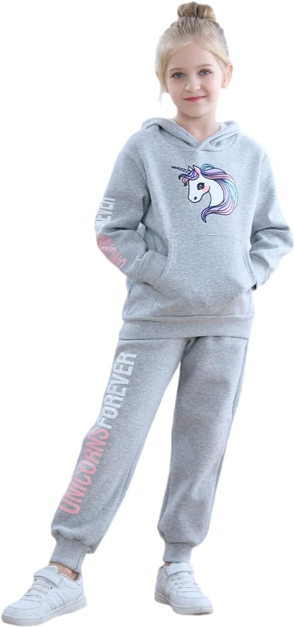 Girls Long Sleeve Hooddie Sweatshirt and Jogger Pants Winter Outfits Unicorn 6-11 Years