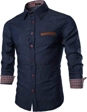 COOFANDY Men's Casual Dress Shirt Button Down Shirts Long-Sleeve Plaid Collar Denim Work Shirt