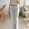 Women's 2 Piece Lounge Outfits Slim Short Sleeve Tops Low Rise Flare Leggings Sets Yoga Sweatsuit