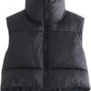 Shiyifa Women's Fashion High Neck Zipper Cropped Puffer Vest Jacket Coat