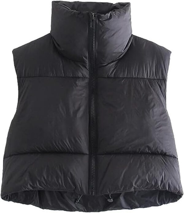 Shiyifa Women's Fashion High Neck Zipper Cropped Puffer Vest Jacket Coat