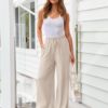 LILLUSORY Women's Linen Summer Palazzo Pants Flowy Wide Leg Beach Pants with Pockets