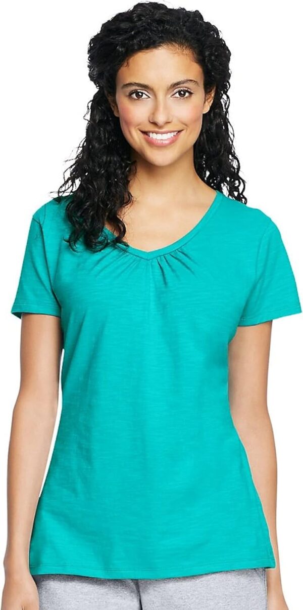 Hanes Slub Jersey Shirred V-Neck