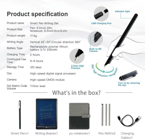 3in1 Syncify Digital Notebook Smart Pen Notebook and Writing Board Set, Real-time Sync for Digitizing, Storing, and Sharing Paper Notes, Compatible with Smartphone (Android and iOS)