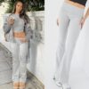 Women's 2 Piece Lounge Outfits Slim Short Sleeve Tops Low Rise Flare Leggings Sets Yoga Sweatsuit