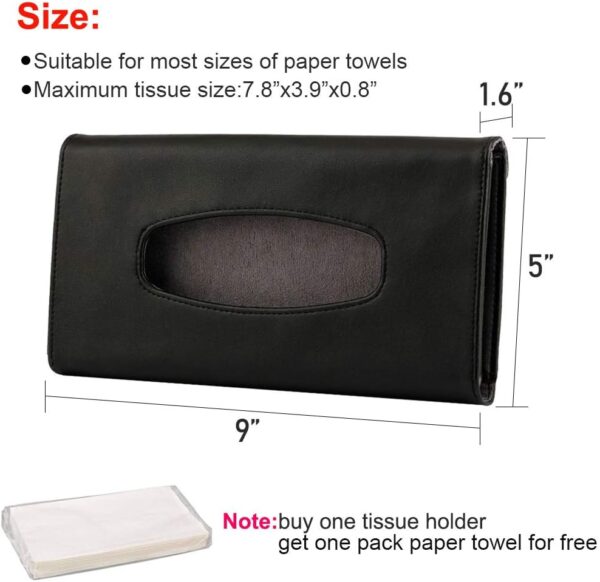 Leather Tissue Holder, Mask Holder, Rectangular Sun Visor Napkin, Mask Dispenser, Premium Car Tissue Box for car, Vehicle (Black)