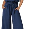 Dokotoo Jumpsuits for Women 2025 Summer Ruffle Sleeves Square Neck Rompers Drawstring Overalls with Pockets