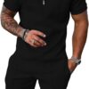 UOUA Mens Track Suits 2 Piece Sets Short Sleeve Sweatsuit Outfits 1/4 Zip Golf Polo Shirts Summer Shorts Loungewear