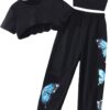 SOLY HUX Girl's Butterfly Print Cami Tops & High Low Hem Short Sleeve T Shirt with Sweatpants 3 Piece