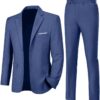 Mens Slim Fit 2 Piece Suit Two Button Notched Lapel Solid Suit Jacket Pants Set Tuxedo for Prom