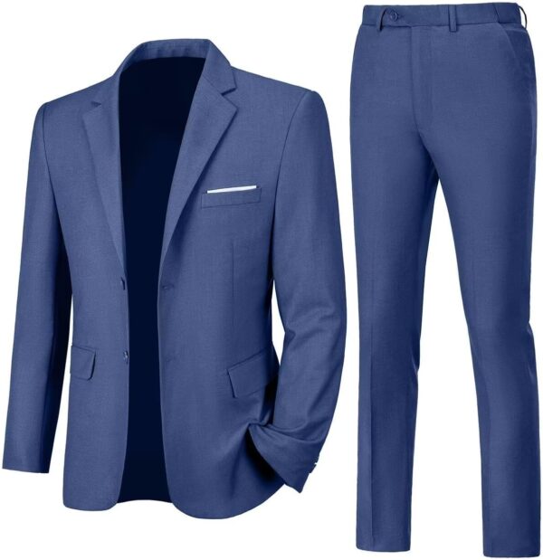 Mens Slim Fit 2 Piece Suit Two Button Notched Lapel Solid Suit Jacket Pants Set Tuxedo for Prom