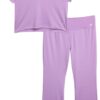 RBX Girls' Flare Leggings Set - 2 Piece Short Sleeve Crew Neck Ribbed T-Shirt and Yoga Wide Leg Pants for Girls (Sizes: 4-12)