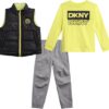 DKNY Baby Boys' Pants Set - 3 Piece Insulated Puffer Vest, Long Sleeve Shirts and Pants for Boys (Infant Sizes: 12M-4T)