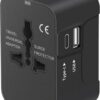 Travel Adapter with USB C, Universal All in One Worldwide Travel Adapter Power Converters Wall Charger AC Power Plug Adapter USB Type C Charging Ports for USA EU UK AUS Black