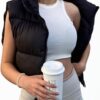 Shiyifa Women's Fashion High Neck Zipper Cropped Puffer Vest Jacket Coat