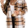 Trendy Queen Womens Flannel Shacket Casual Jacket Plaid Button Down Long Sleeve Shirt Fall Winter Outfits