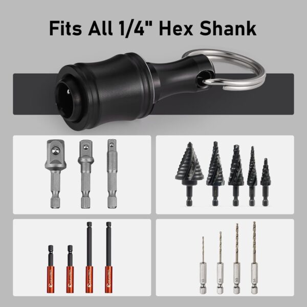 24Pcs Drill Bit Holder Keychain, Quick Release Bit Holder, 1/4 Bit Holder Gifts for Men, 1/4 Hex Shank Bit Holder, Screwdriver Bit Holder Cool Gadgets for Man