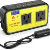 200W Car Power Inverter, DC 12V to 110V AC 6 in 1 Car Charger Adapter with 20W USB-C [PD] & 18W USB-A [QC], Dual USB/AC Outlet, Car Plug Adapter Outlet for Laptop, Road Trip Essential, Yellow