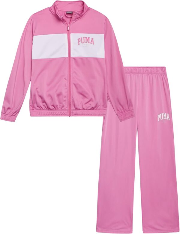 PUMA Girls' Jogger Set - 2 Piece Athletic Tricot Flare Pants and Zip Up Jacket for Girls (4-14)