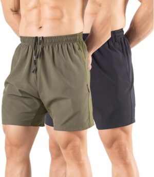 Men's 5" Running Shorts 2 Pack Quick Dry Athletic Workout Gym Shorts with Zipper Pockets