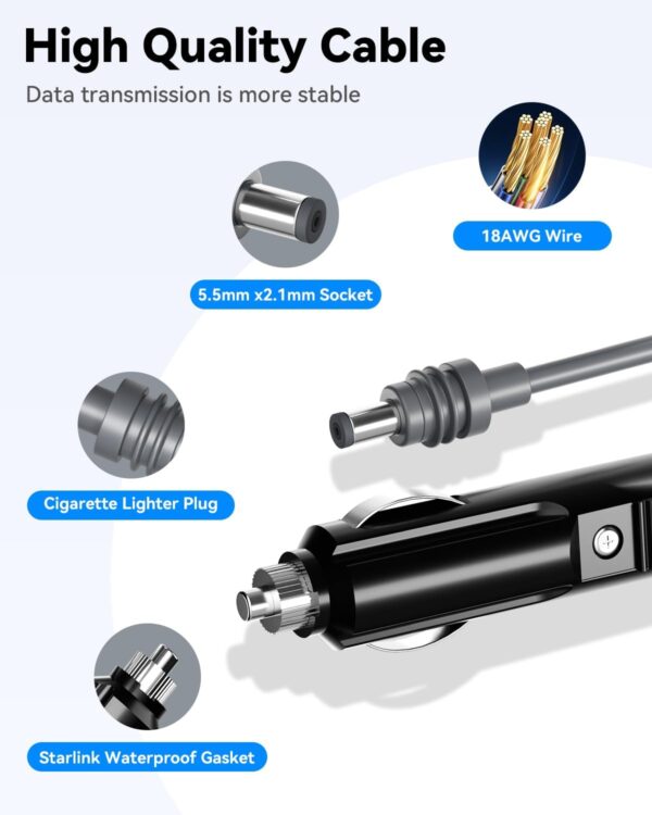 Starlink Mini Power Cable with Cigarette Lighter Adapter 3m/10ft,Starlink Mini Dc Power Cable 12v-48v,Starlink Mini Car Adapter,Starlink Mini Cable,Starlink Mini Accessories,Starlink Mini 12v Adapter