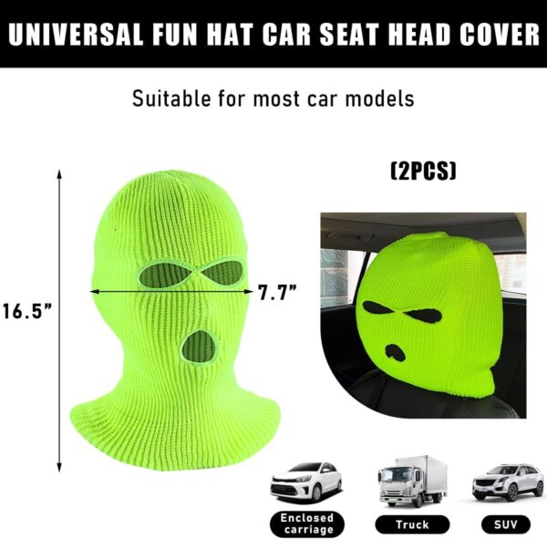 2 PCS Car Headrest Cover, Personalized Funny Car Seat Full Face Mask, Ski Mask Wrap Protection for Auto Front Seat Rest Decoration, Universal Interior Car Accessories (Fluorescent Yellow)