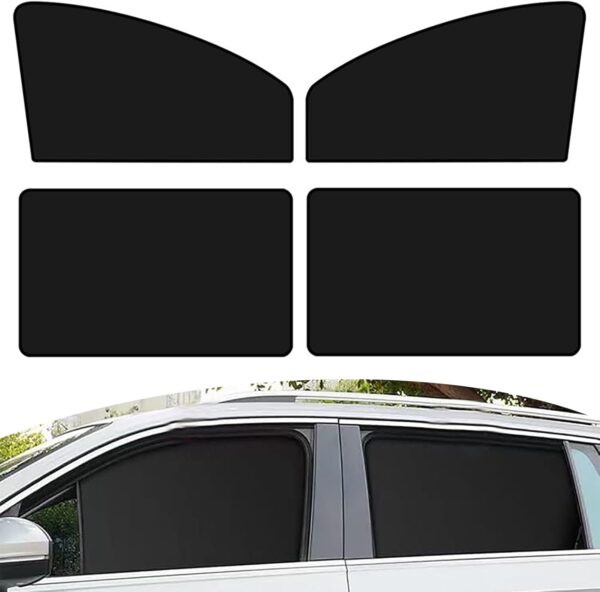 4 PCS Car Side Window Full Shading Design Sunshade, Sun Protection Heat Insulation Privacy Protection Blackout Curtain, Adsorption Installation Design Accessories for Cars, SUVs (Black)