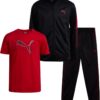 PUMA Boys' Pants Set - 3 Piece Athletic T-Shirt, Zip Up Jacket, Jogger Pants - Boys Activewear Tricot Jogset (4-16)