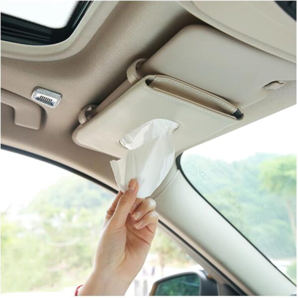 Car Tissue Holder, Sun Visor Napkin Holder, Car Mask Holder for Sun Visor, Masks Dispenser for Car, Car Tissue Box with Tissue Refill (Beige)