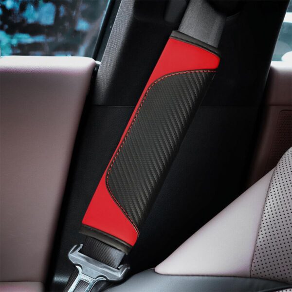 2PCS Car Seat Belt Cover, Carbon Fiber Seatbelt Shoulder Protection, Soft Car Seat Belt Strap Cushion Protect Your Neck and Shoulder, Car Accessories Seat Belt Pad for Car Truck (Red)