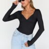 Trendy Queen Womens Tops Trendy Fashion Clothes Going Out Long Sleeve Shirts V Neck Basic Y2K Cute Shirt Slim Fitted Corset