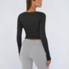 Trendy Queen Womens Long Sleeve Shirts Crop Tops Square Neck Going Out Basics Tees Y2K Winter Clothes 2025