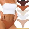 Seamless Thongs for Women No Show Thong V-waisted Stretch Breathable Sexy Panties Underwear 6 Pack