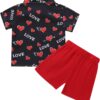 Sinda Toddler Baby Boy Valentines Outfit Love Heart Shirt Red Shorts Valentine Clothing Sets12M-5T